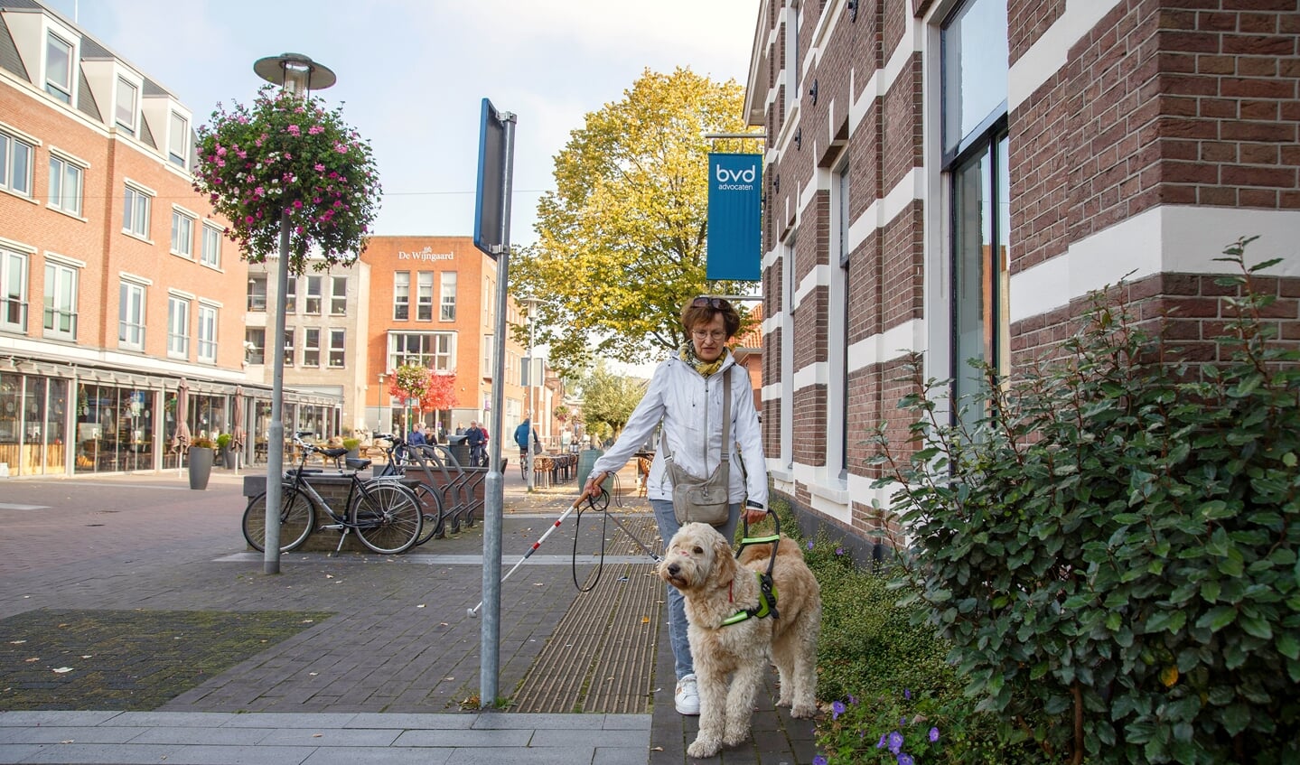 Ina en geleidehond Moos lopen tegen obstakels
